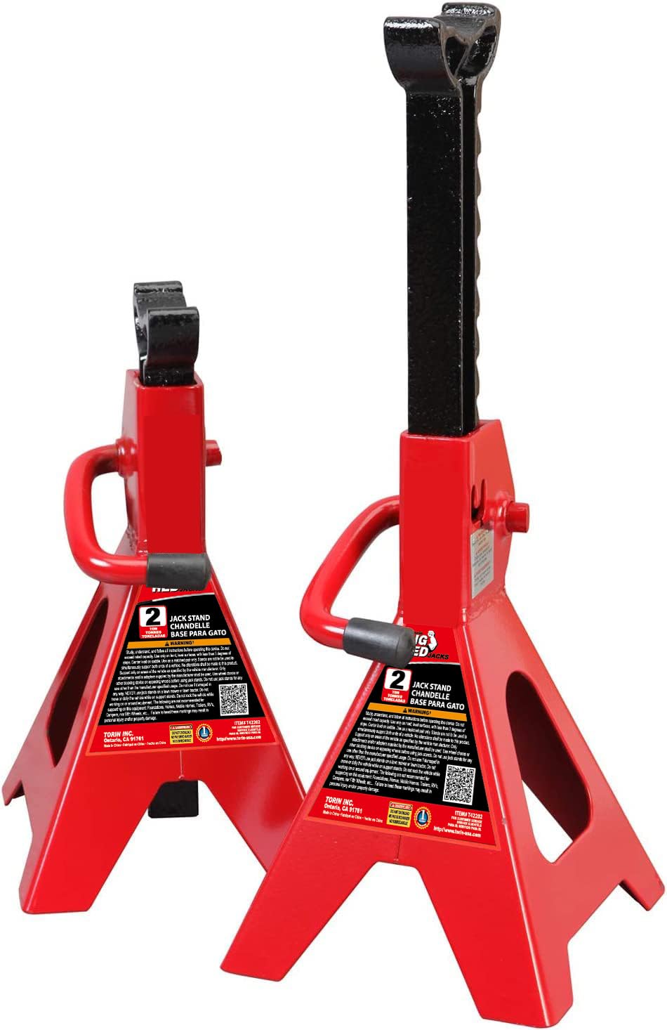 BIG RED AT42002R-3 jack stands with safety top saddle for secure vehicle support.