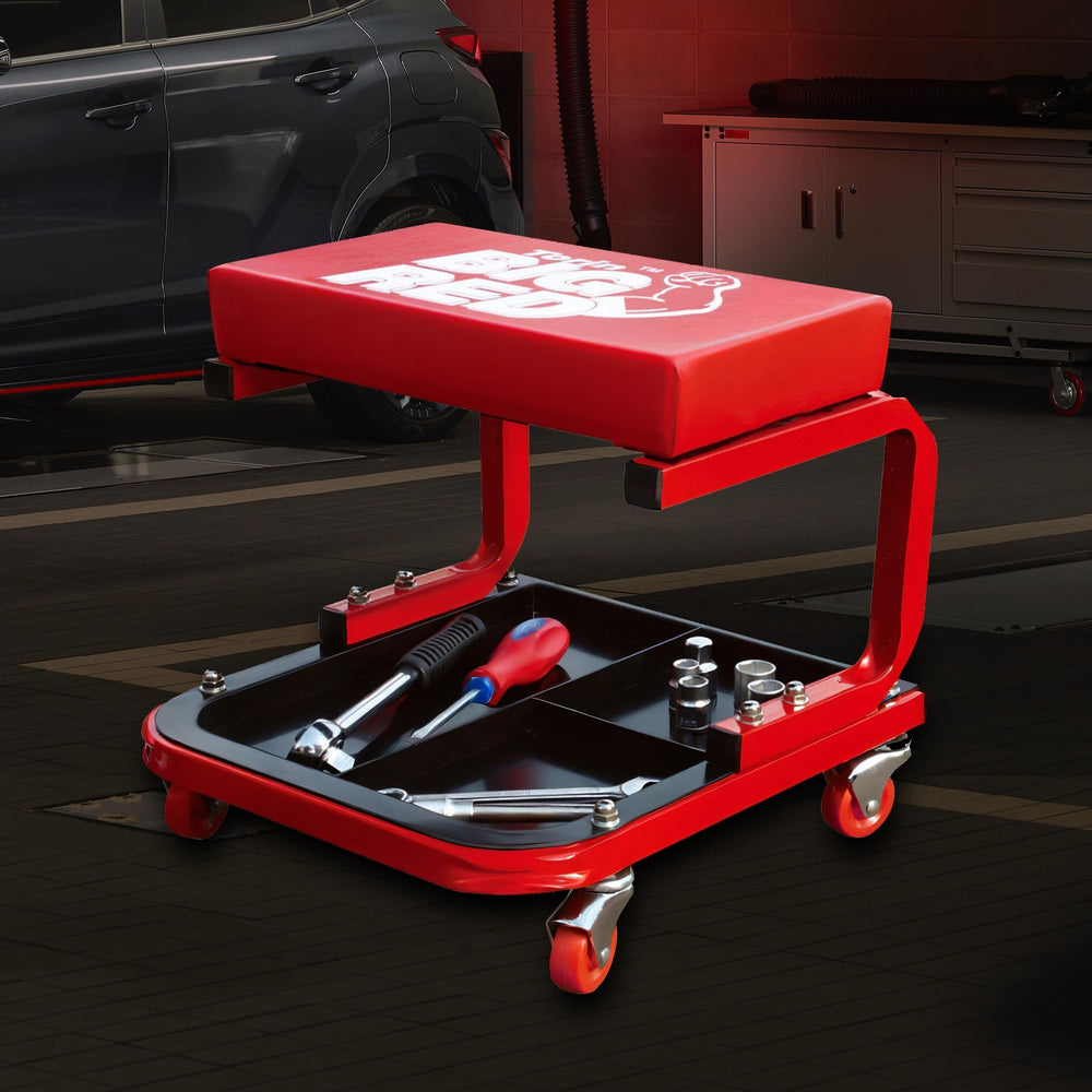 BIG RED creeper seat has a low-profile height for easy under-vehicle work.