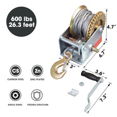 Big RED Torin winch cable extends 26.3 ft for dependable lifting and towing.