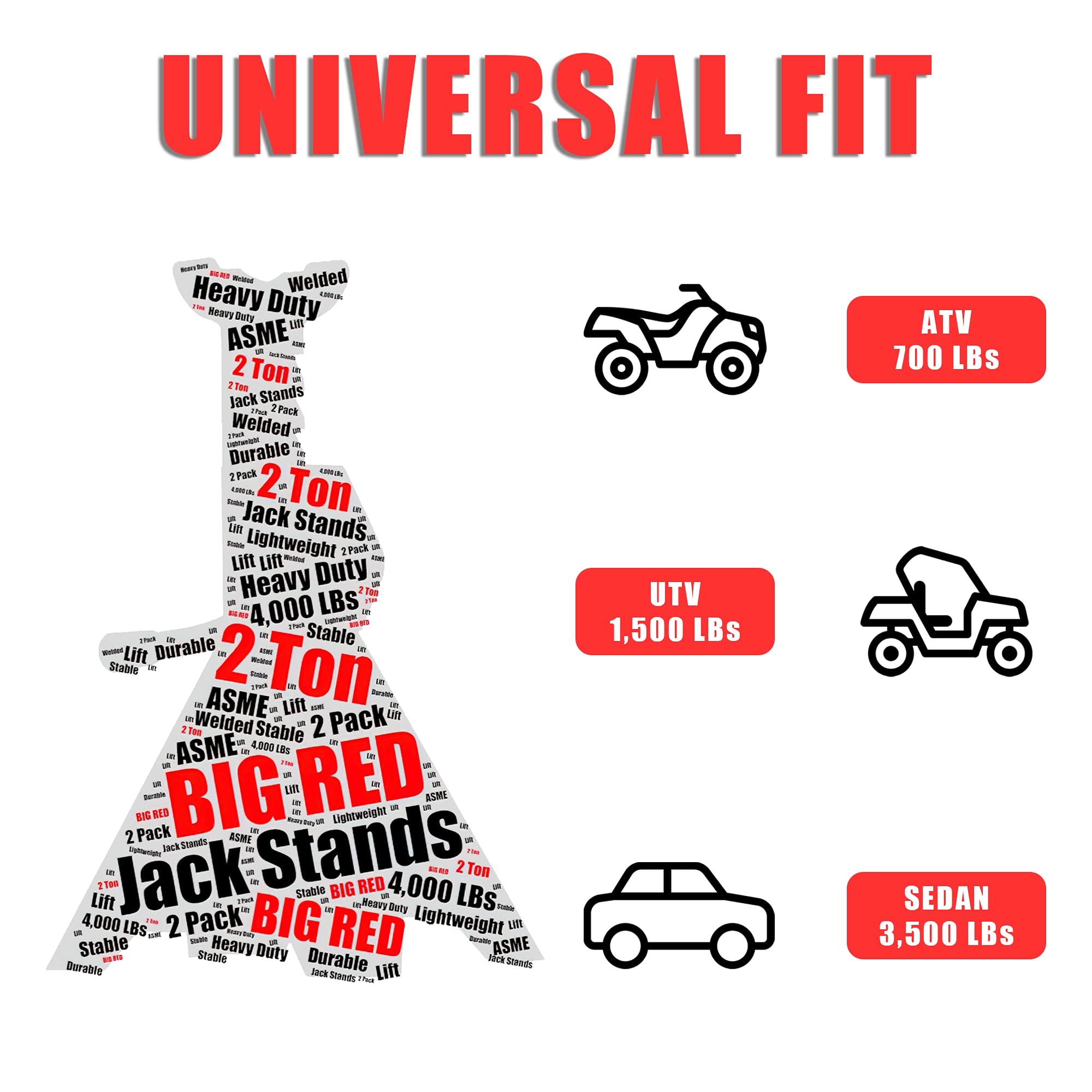 Big RED Torin steel jack stands featuring a large saddle for even load contact