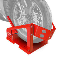Big Red wheel chock heavy-duty stand securing the front wheel