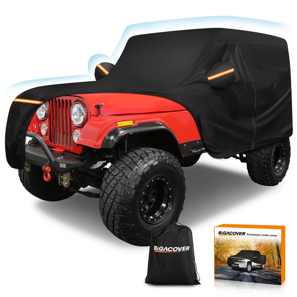 BIGACOVER Jeep CJ7 cover front view protects paint from weather