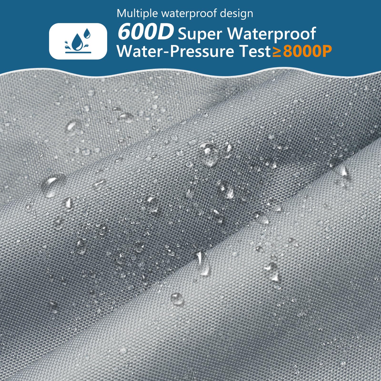 Windproof buckle and elastic hem secure the cover on windy days