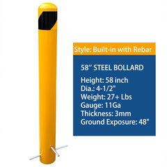 Bigalleons 58-inch pour-in-place bollard post side profile shows solid steel construction for long-lasting protection.