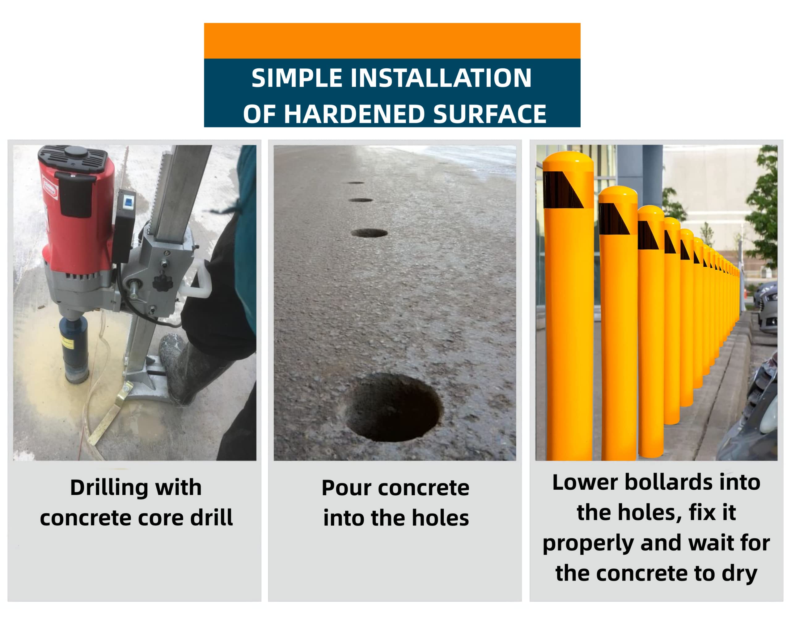 Bigalleons steel bollard with 27 pounds weight offers sturdy protection.