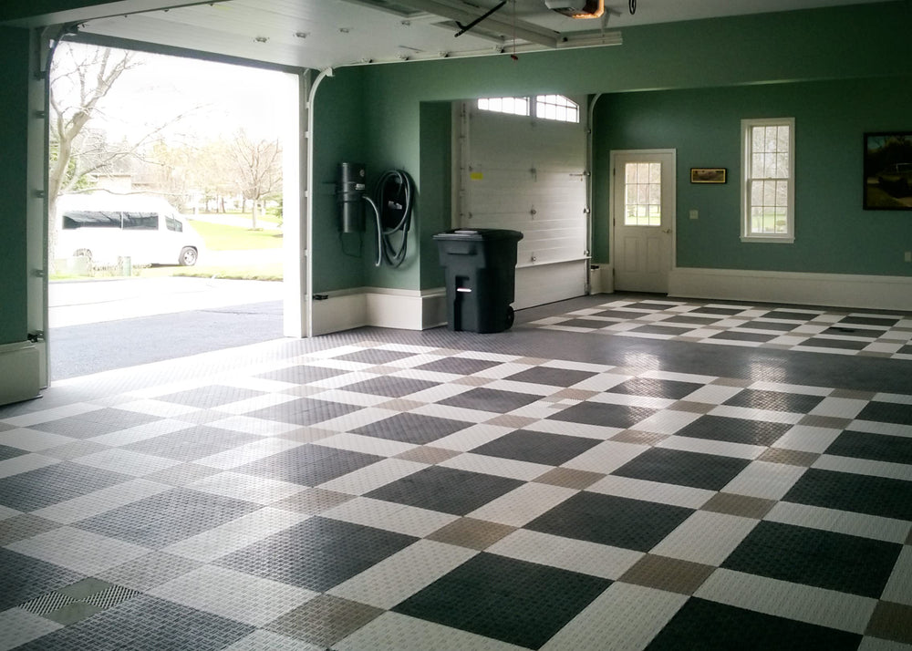 Big Floors GarageTrac modular design interlocks with other tiles for customization.
