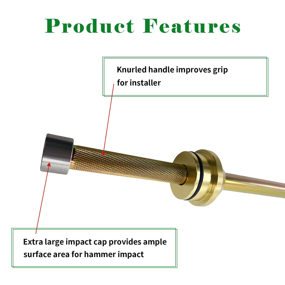 BIGLKNM cam bearing driver spool shown with alignment features, reducing risk of bearing damage.