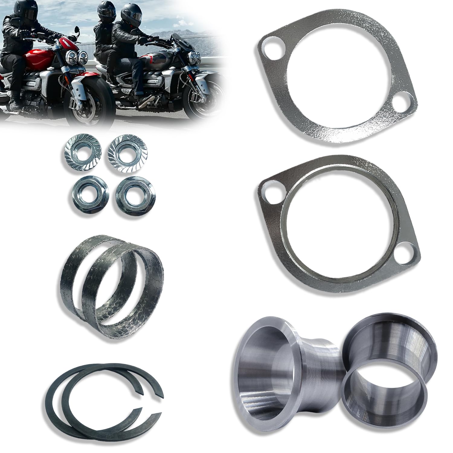 BIGLKNM gasket-torque-cones kit contents shown, durable stainless steel components.