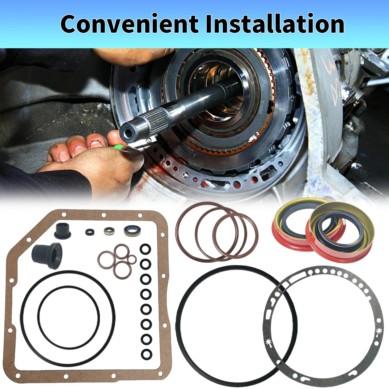 BIGLKNM TH350 seal kit O-ring highlights high-temperature fluoro rubber for durable sealing.