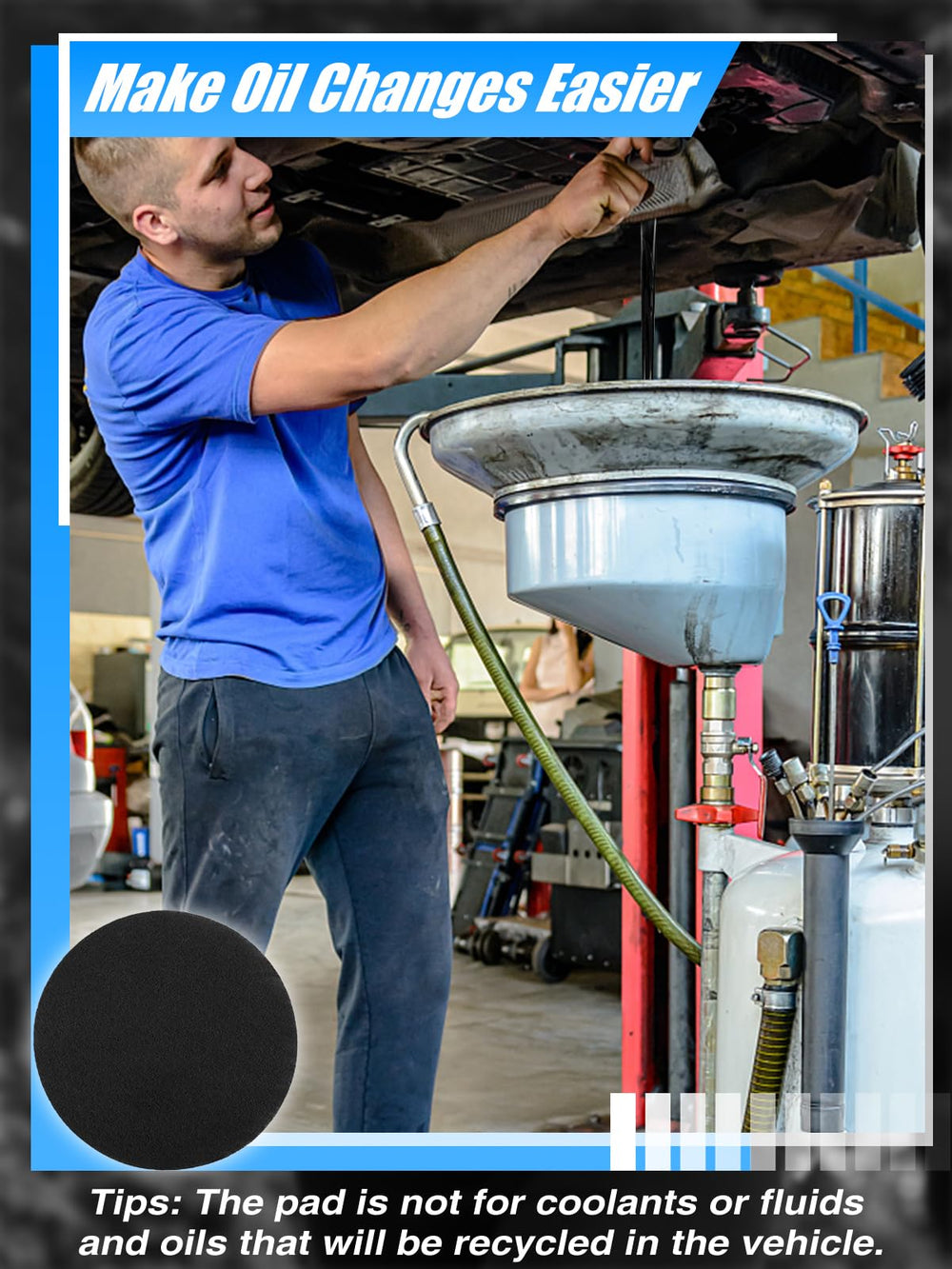 Bigmeta round splash pad supports engine oil changes with splash protection