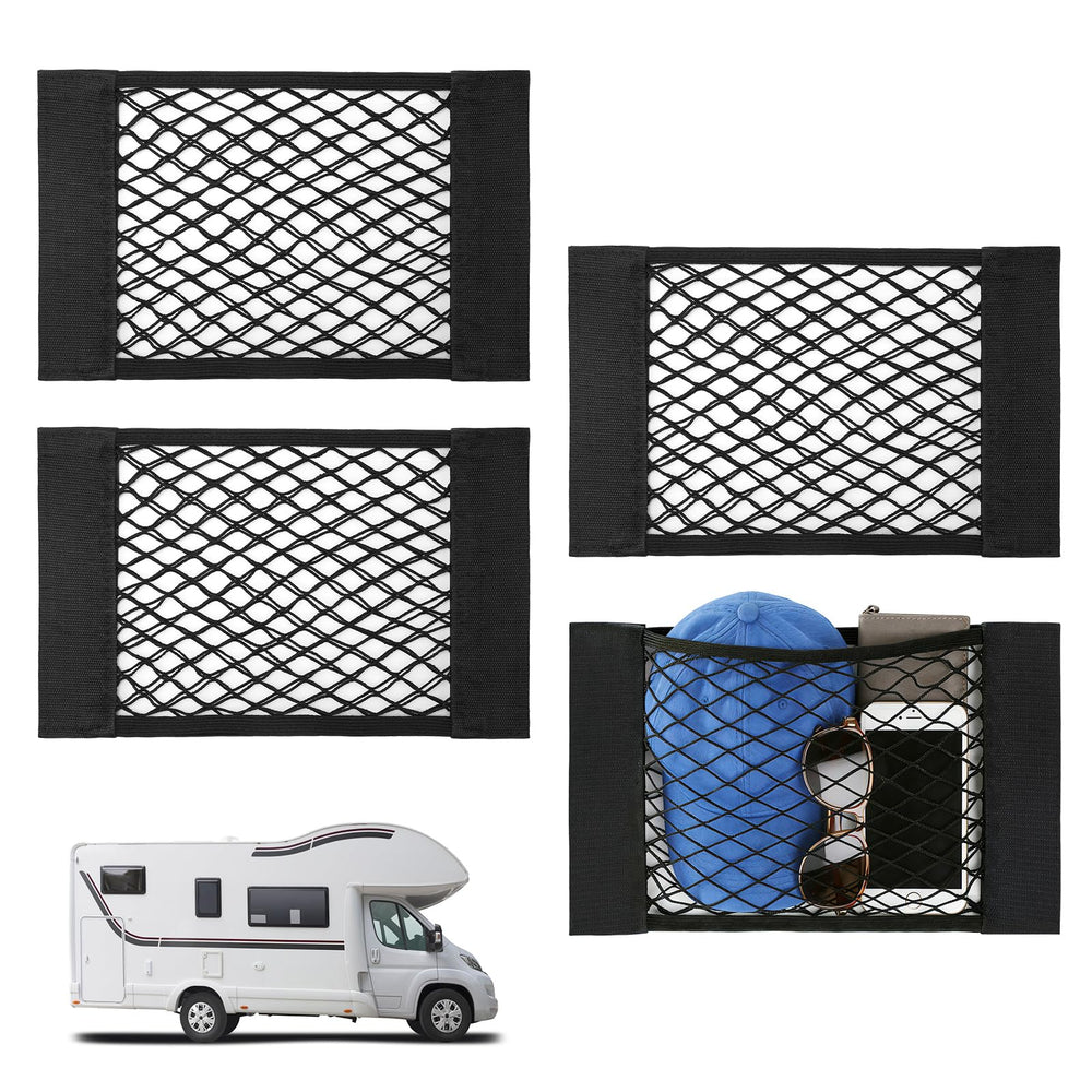 Bigmeta RV cargo mesh net four-piece bundle, front view for organization