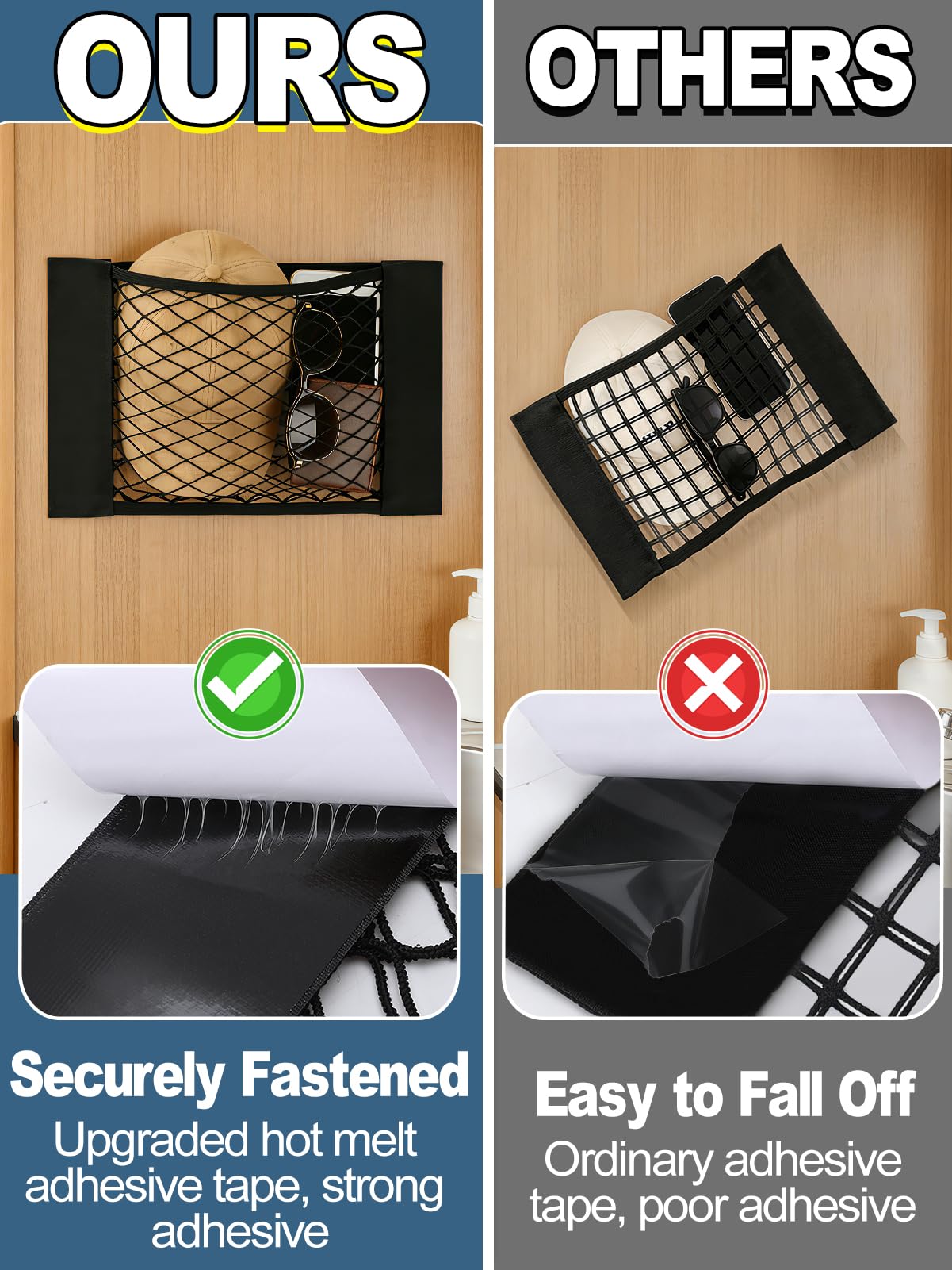 Bigmeta stretchable mesh pocket with dual-strength edges for durability