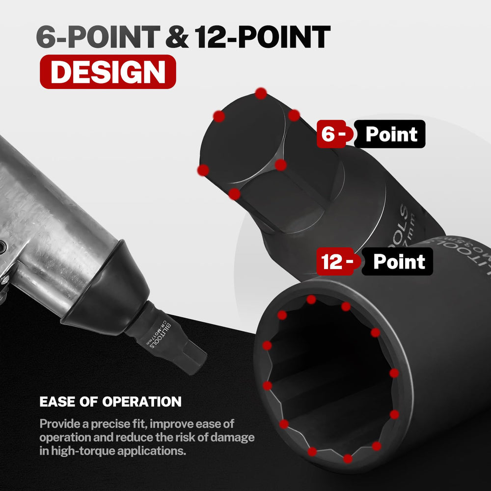 Bilitools 1/2-inch drive deep sockets for reliable torque distribution.
