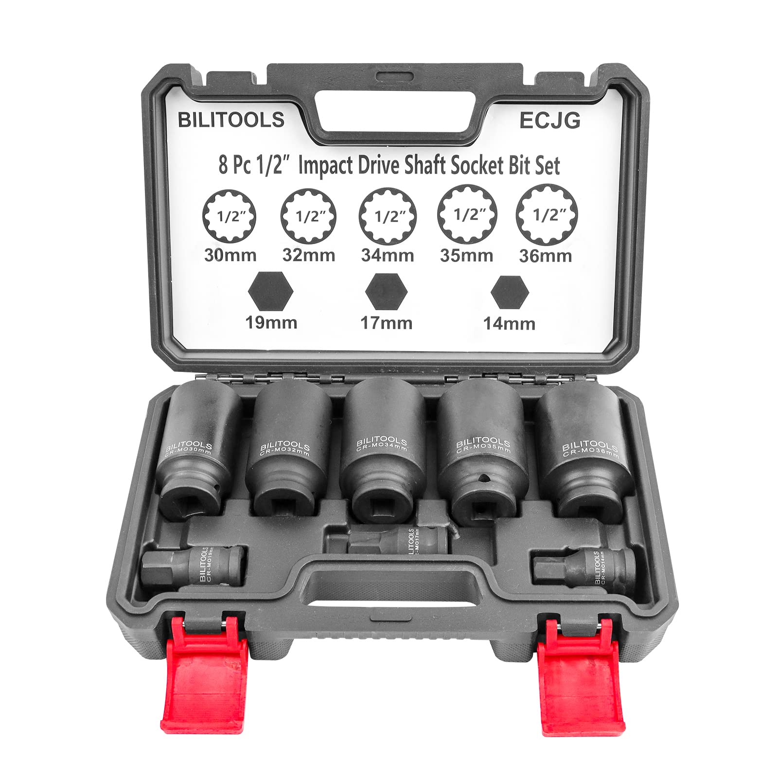 Bilitools 12-point axle nut socket set in case for quick access and organized work.
