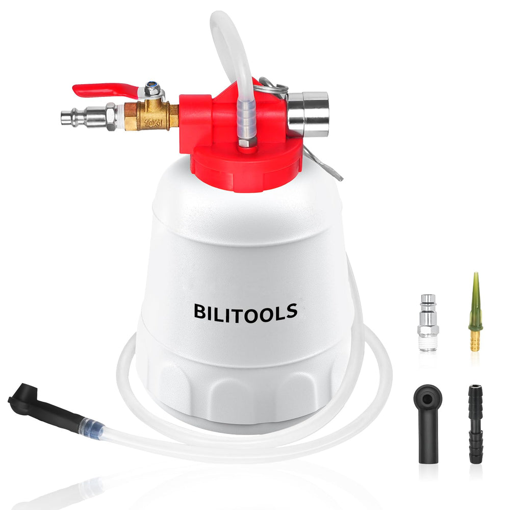 BILITOOLS 1L brake bleeder kit assembly demonstrates compact setup for solo bleeding.