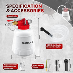 BILITOOLS 1L brake bleeder hose-connectors ensure a tight seal for leak-free work.