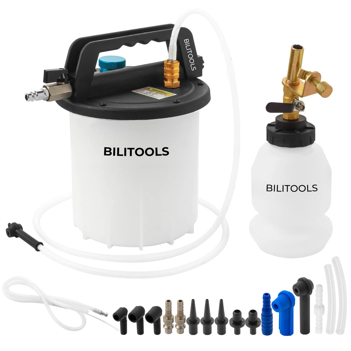 BILITOOLS 3L brake bleeder kit overview with components for easy DIY brake work.
