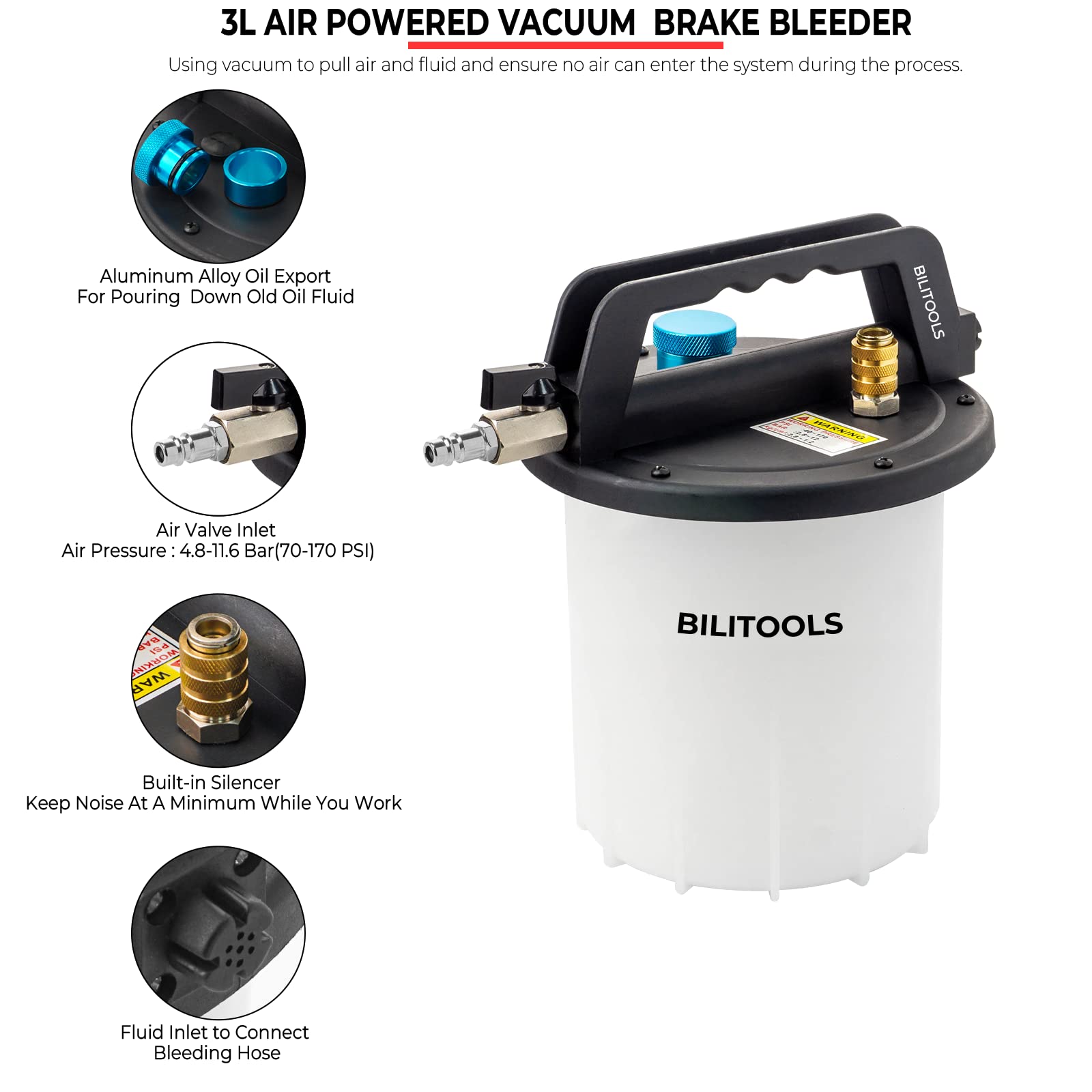 BILITOOLS 3L tank capacity supports full system flush with fewer refills.