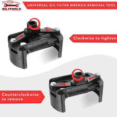 BILITOOLS adjustable oil filter wrench claws in action securing a filter.