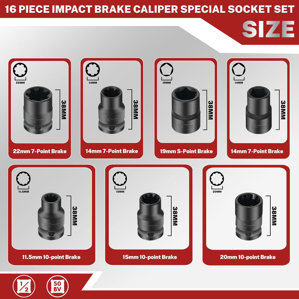 BILITOOLS long-bit sockets 78mm for deep access in tough caliper bolts.