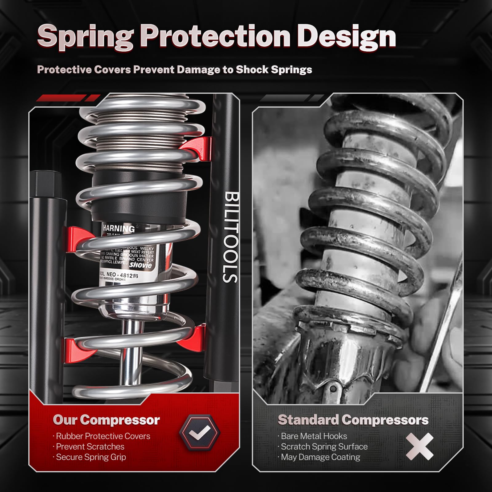 BILITOOLS kit shown in use during rear shock removal in a garage