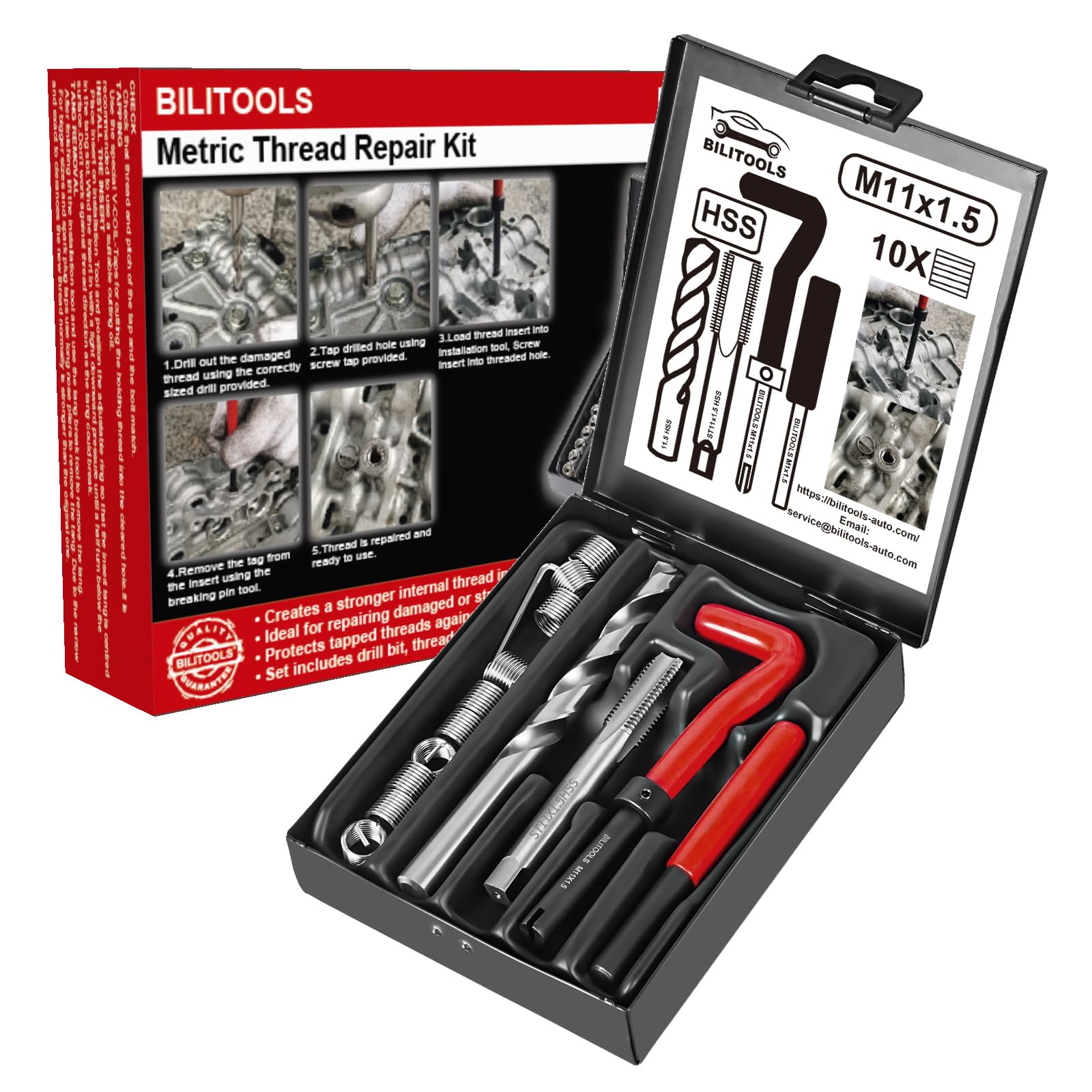 BILITOOLS M11x1.5 helicoil kit complete set for repair tasks