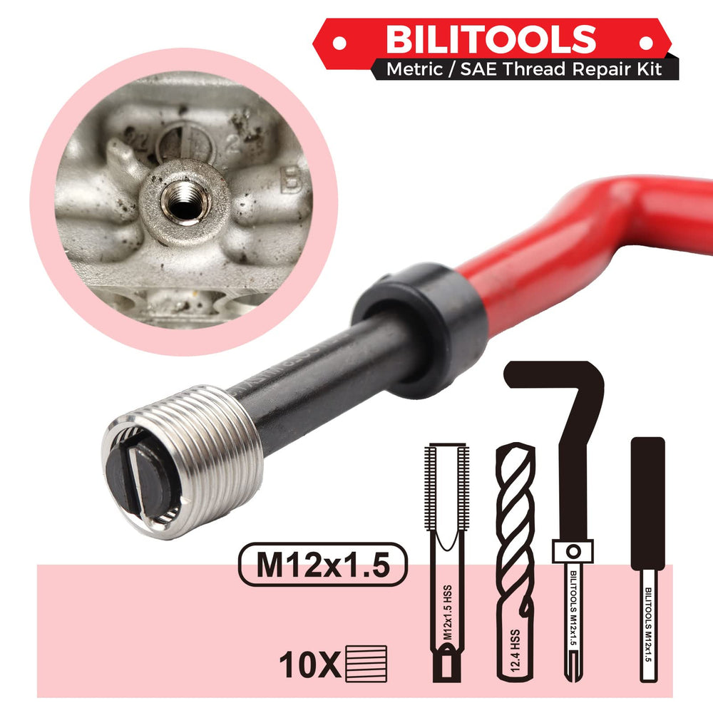 BILITOOLS M12x1.5 thread repair kit tap for clean, secure repairs.