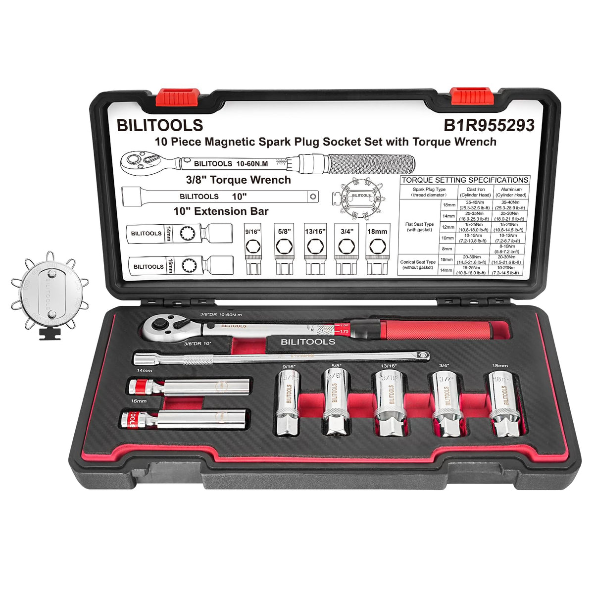 BILITOOLS magnetic spark plug socket set enabling secure plug retention