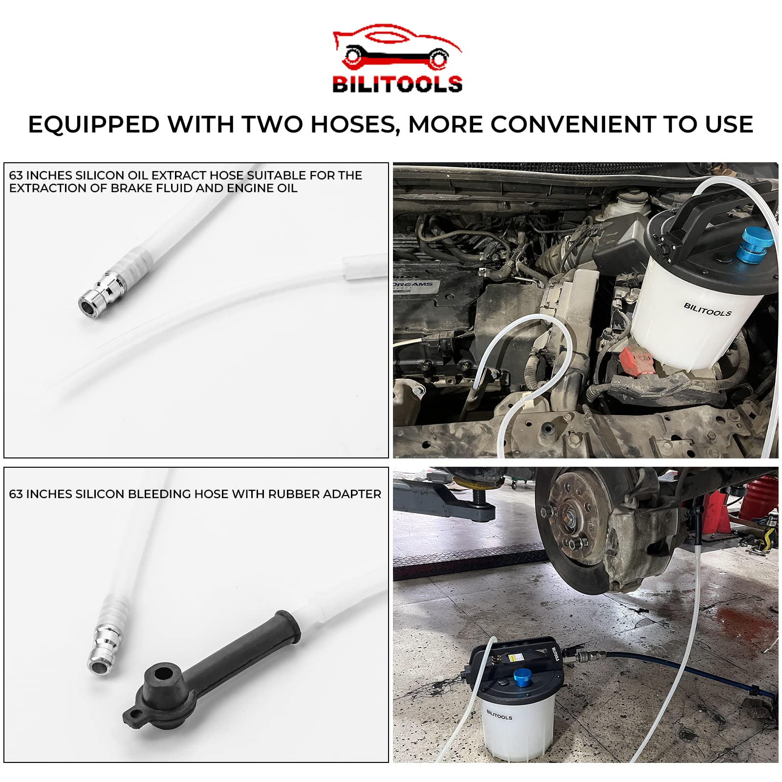 BILITOOLS setup enabling one-person brake bleeding with air supply.