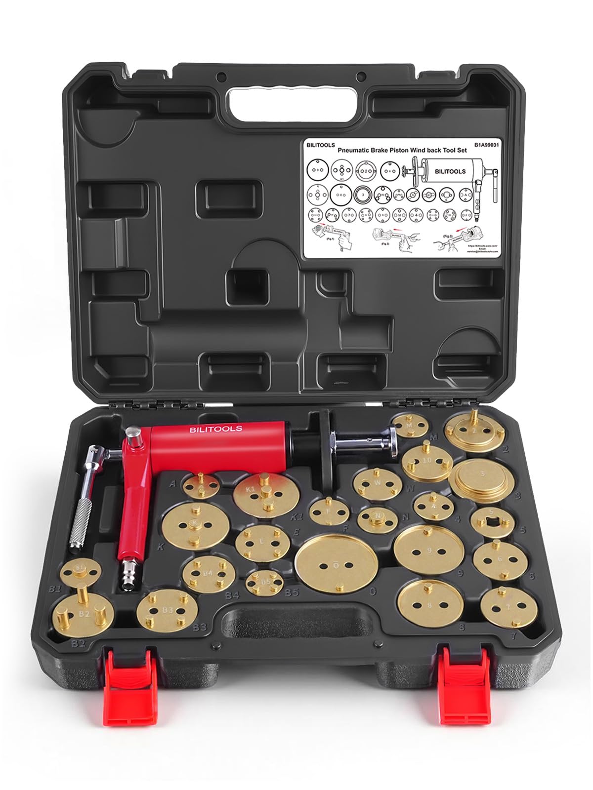 BILITOOLS pneumatic brake caliper wind back tool set for universal brake pad replacement