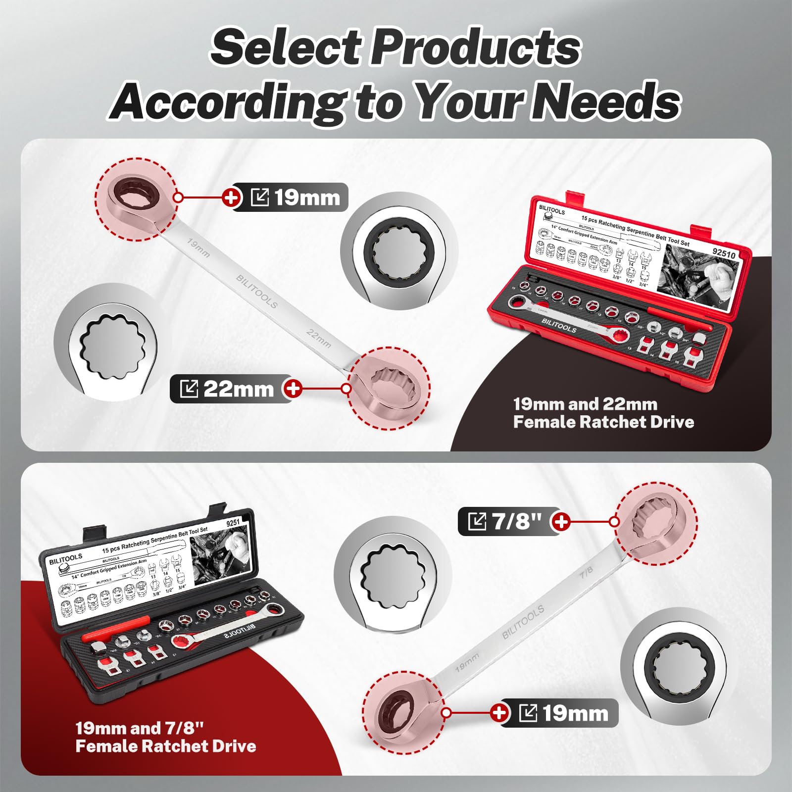 BILITOOLS belt tensioner tool aids spring-loaded pulleys access.