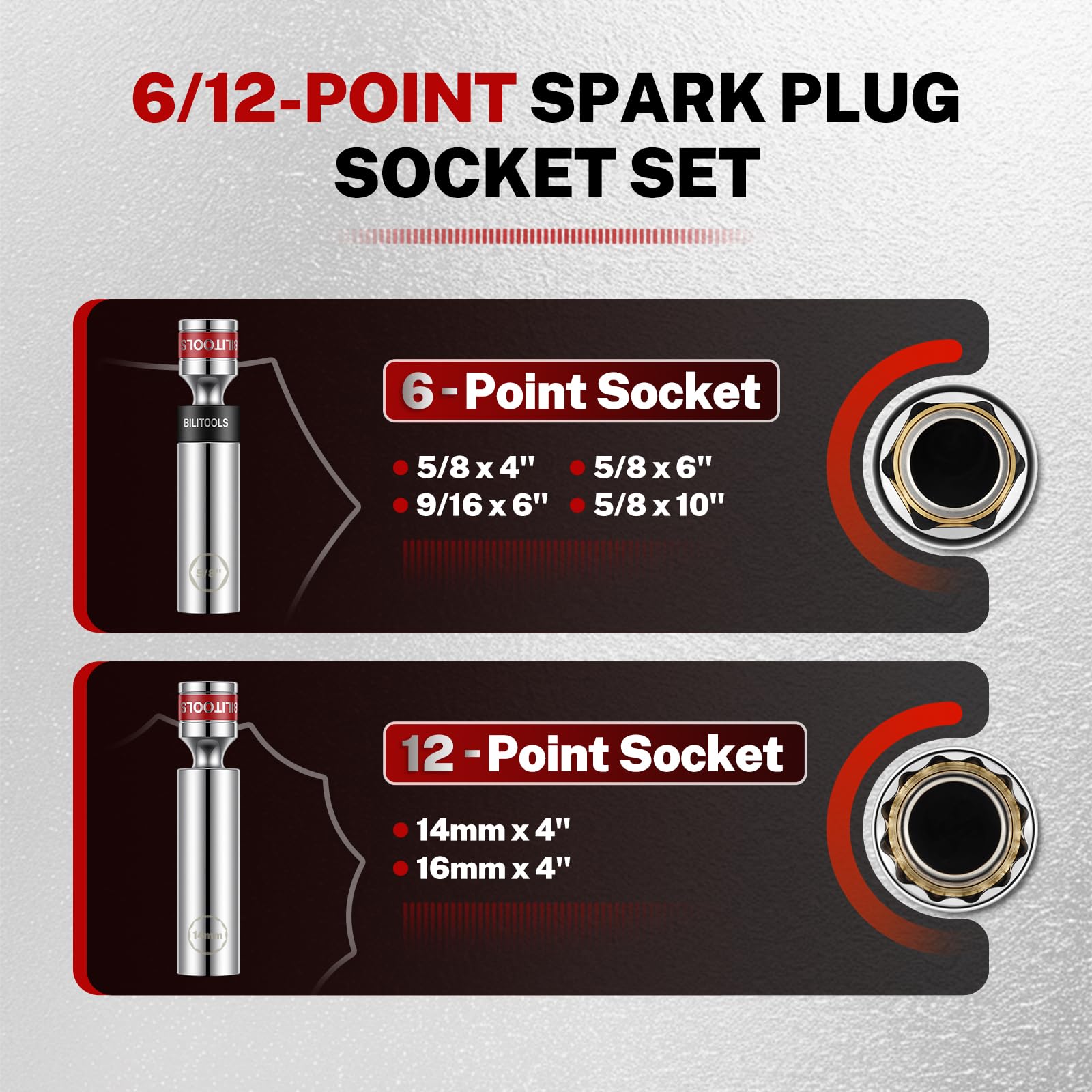 BILITOOLS spark plug socket 360 swivel design improves access.