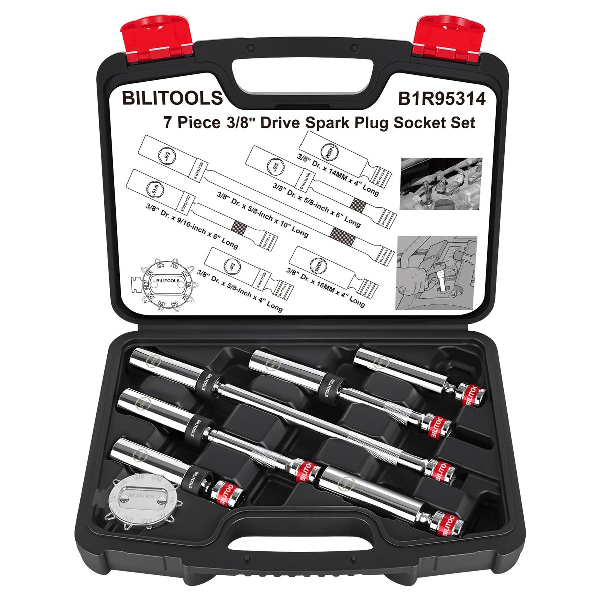BILITOOLS spark plug socket 9/16 in with magnetic grip for secure engagement.