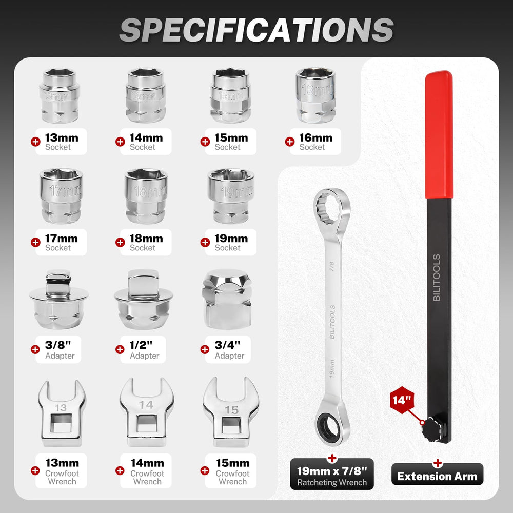 BILITOOLS crowfoot wrenches 13-15mm for better access around obstructions.