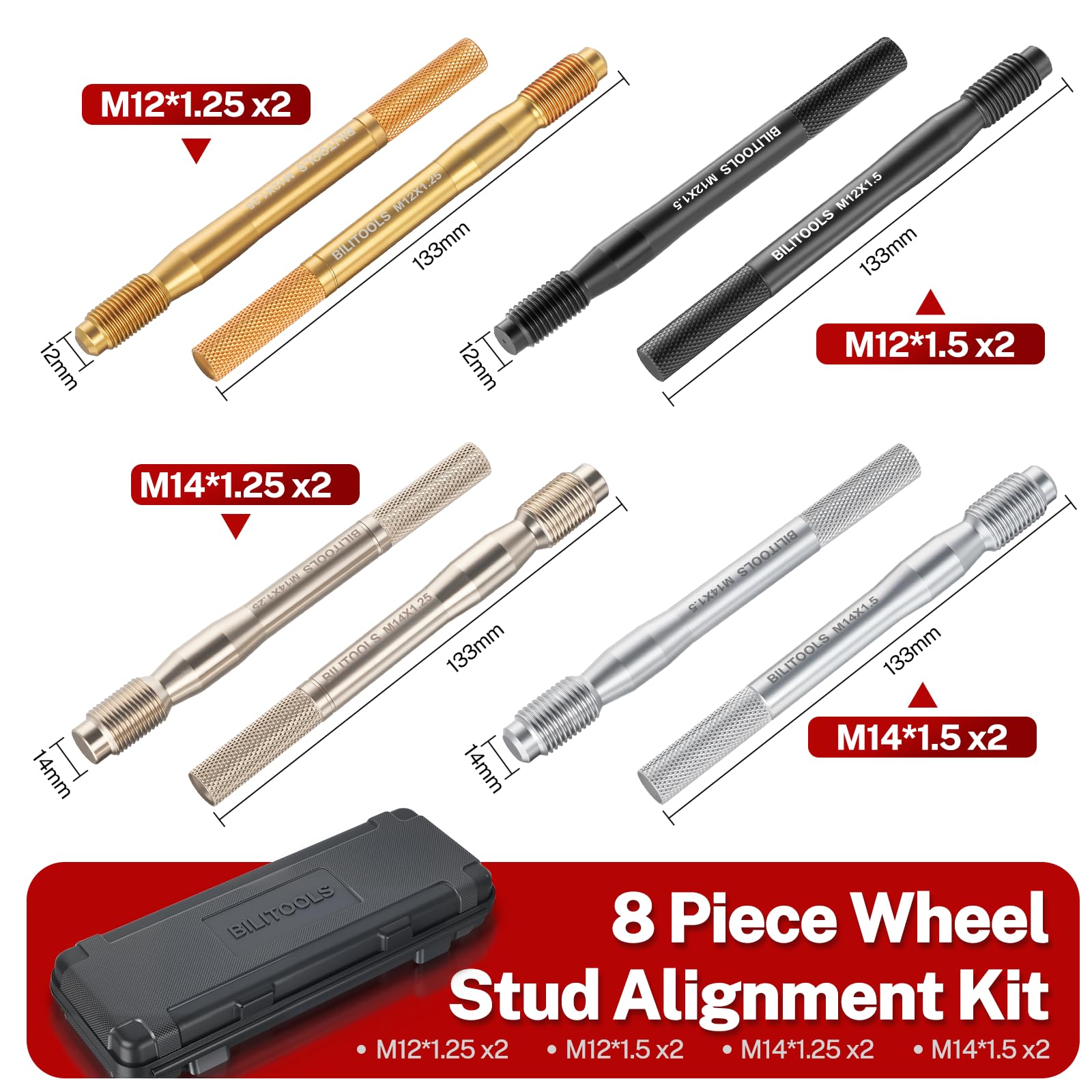 BILITOOLS wheel hanger pin M12x1.5 stabilizes wheel mounting during lug bolt work.