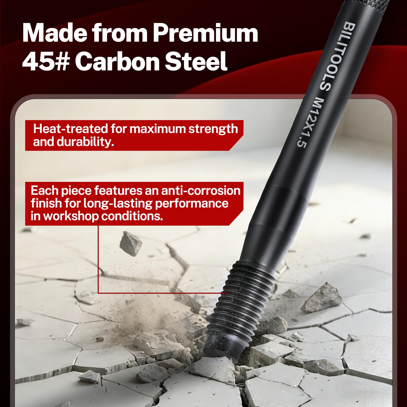 BILITOOLS wheel hanger pin M14x1.5 ensures stable wheel setup for tire changes.