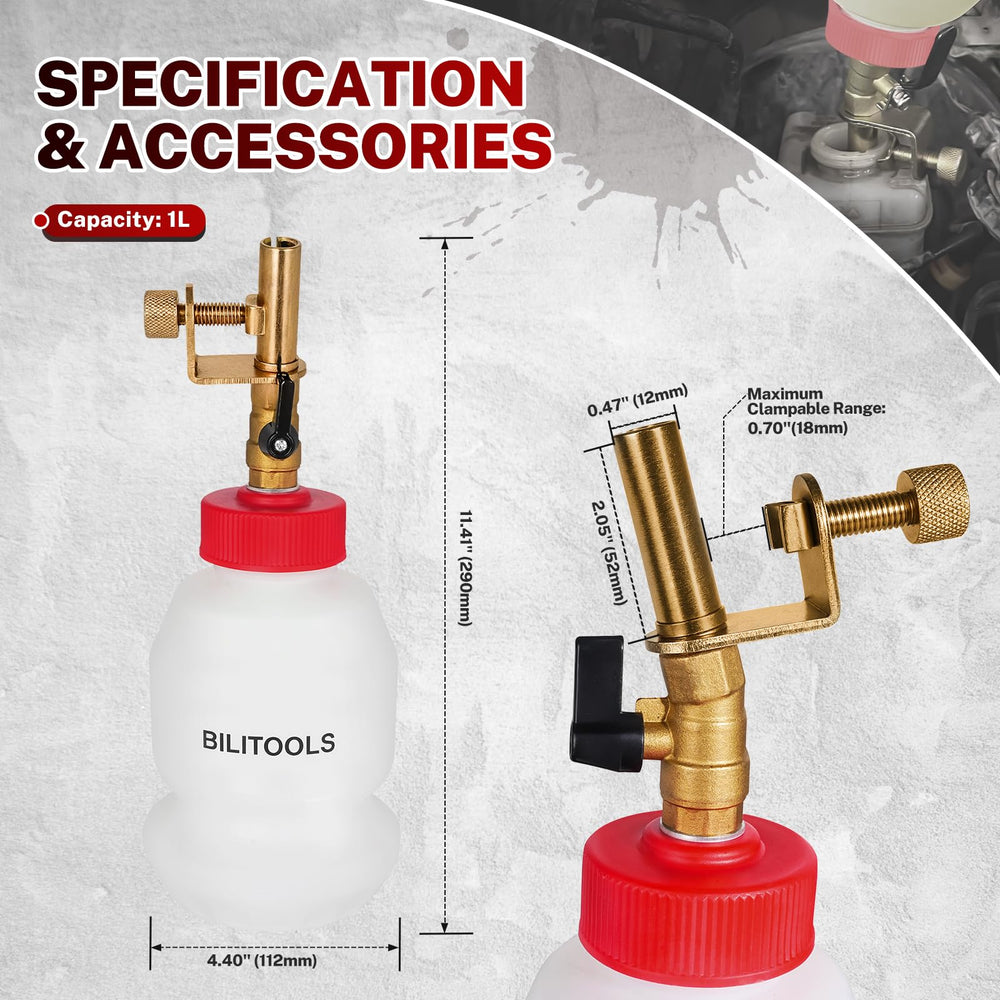 BILITOOLS 1L bottle compatible with ABS and standard brakes for versatile use.