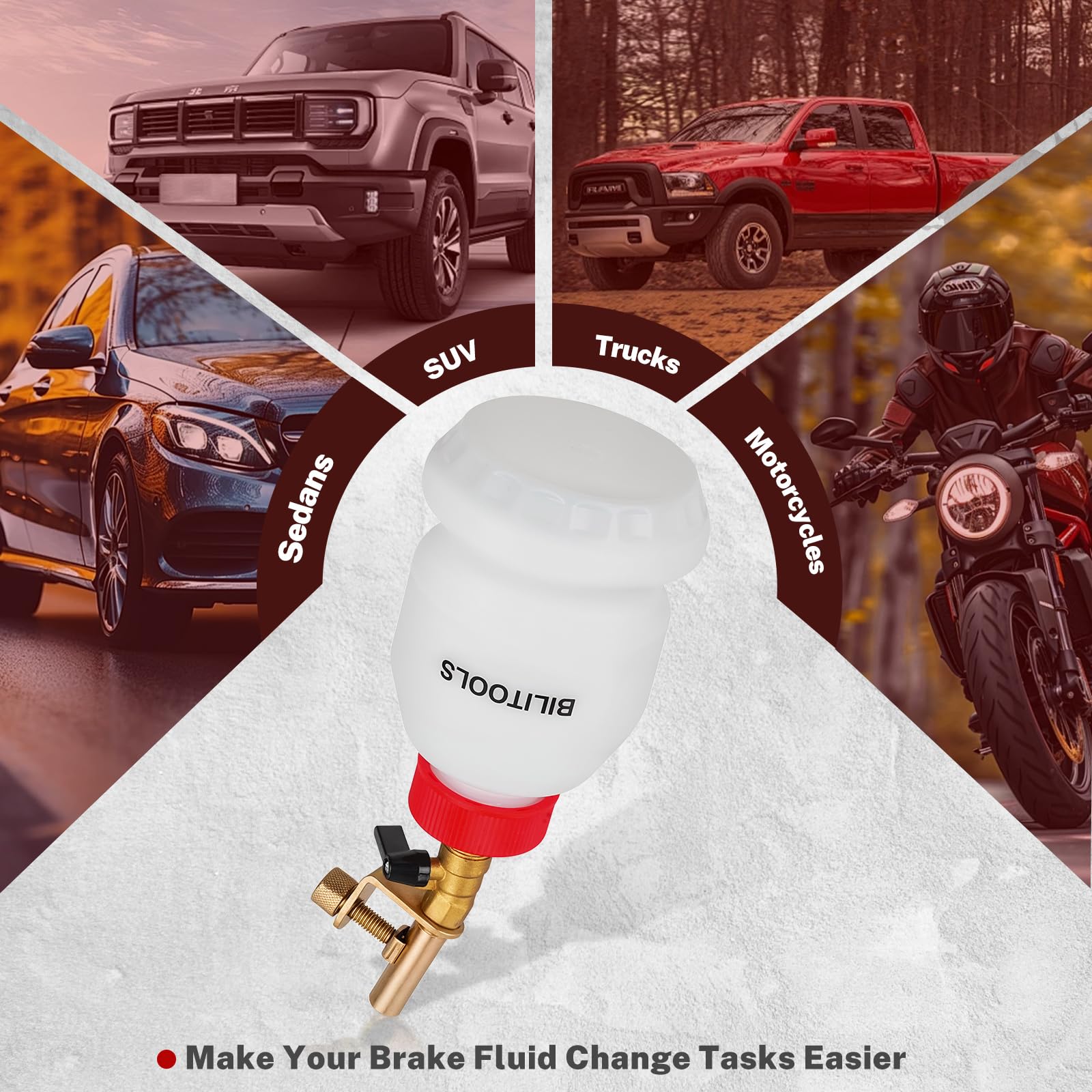 BILITOOLS 1L bottle supports solo brake bleeding for DIY or professional work.
