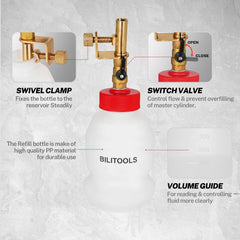 BILITOOLS 1L bottle with flow control minimizes spills in busy garages.