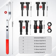 BILITOOLS interchangeable pin set enables precise pulley hole matching.