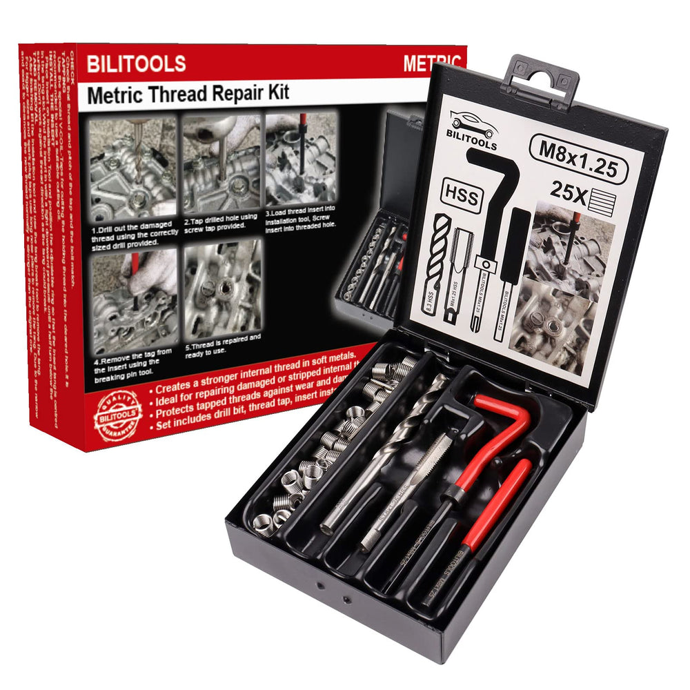 BILITOOLS M8x1.25 HSS drill ready for precision thread repair.