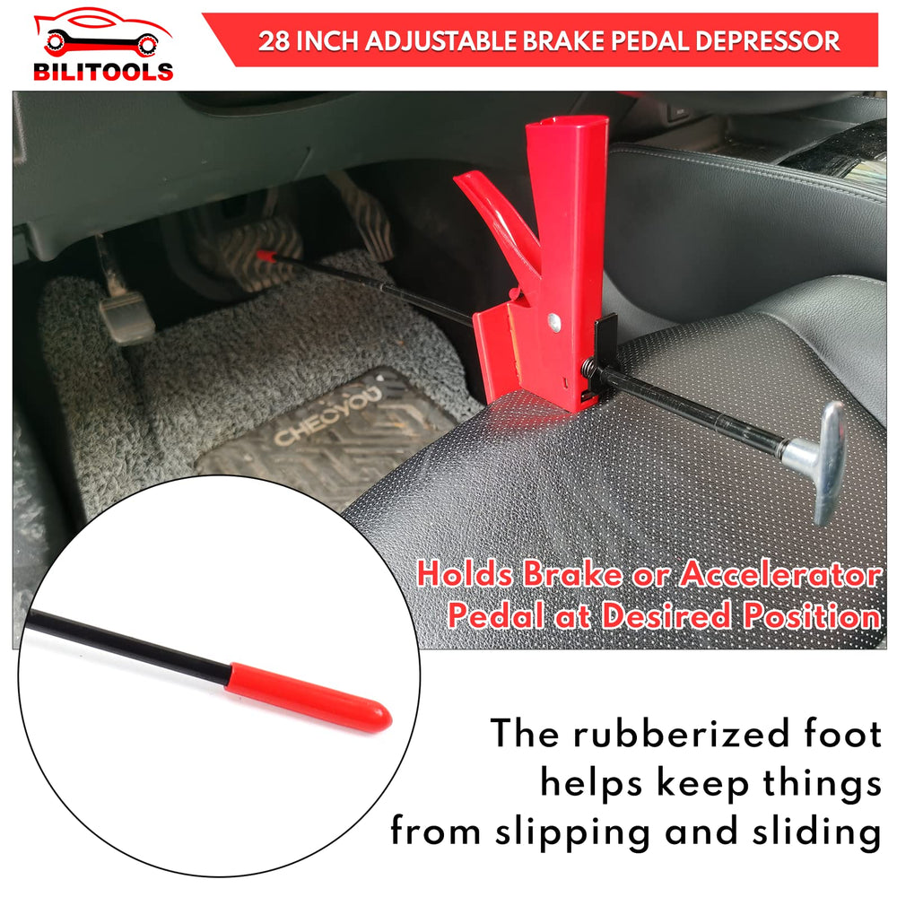 BILITOOLS pedal depressor plate secured under wheel for hands-free stability.