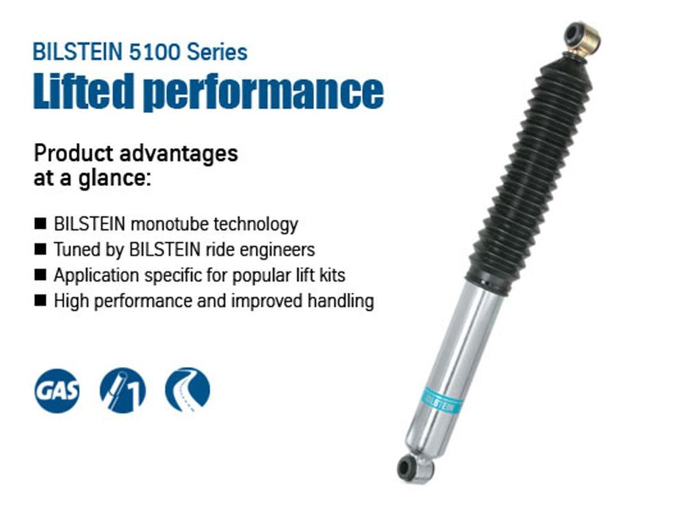 Bilstein rear shock installation image for Silverado 1500 demonstrates improved ride stability