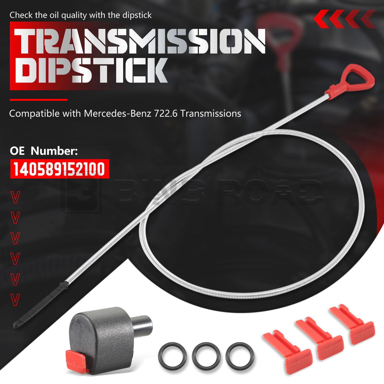 BINB ROAD dipstick clear markings enable quick oil level checks.