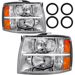 Bincmay Silverado driver-side headlight with chrome housing and amber reflector improves visibility.