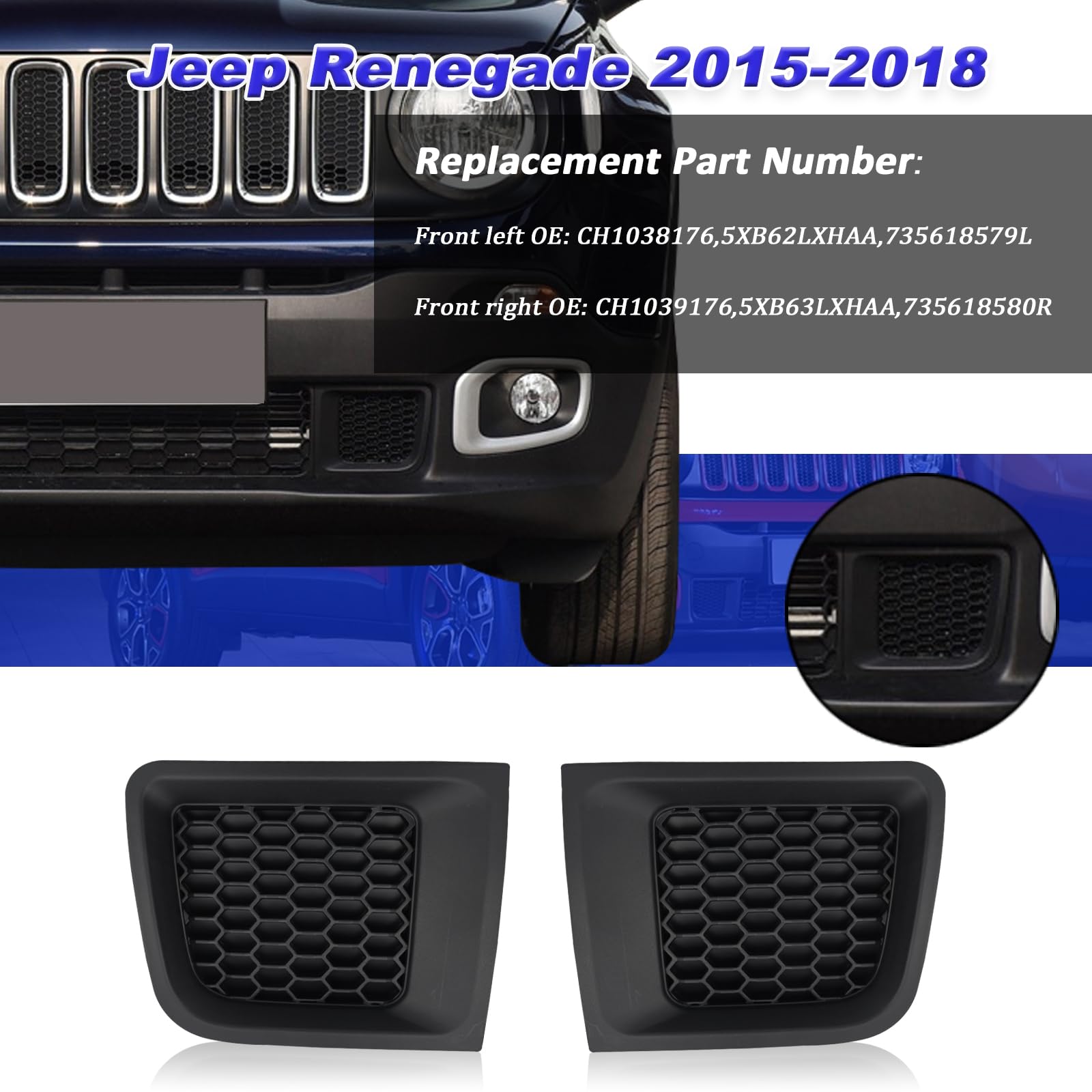 BINQIGOO bumper grille insert installed on Renegade demonstrates easy, precise fit