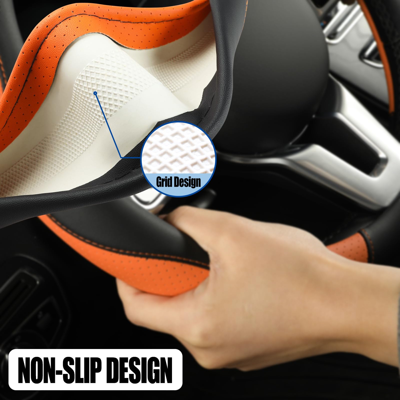 Binsheo wheel cover demonstrates heat and cold protection for hands while driving.