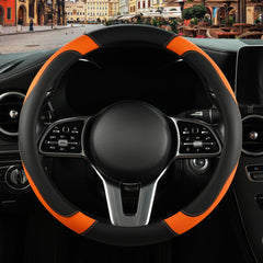 Binsheo leather steering wheel cover close-up texture showing smooth, durable leather.