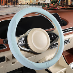 Binsheo Nappa leather blue steering wheel cover offers warm, grippy feel for winter driving.