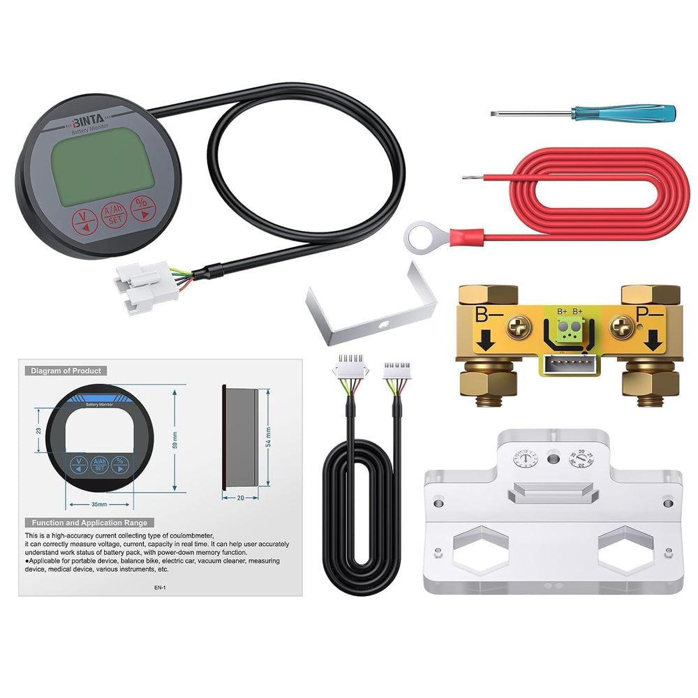 BINTA Shunt Battery Monitor touch buttons and indicators on the face.